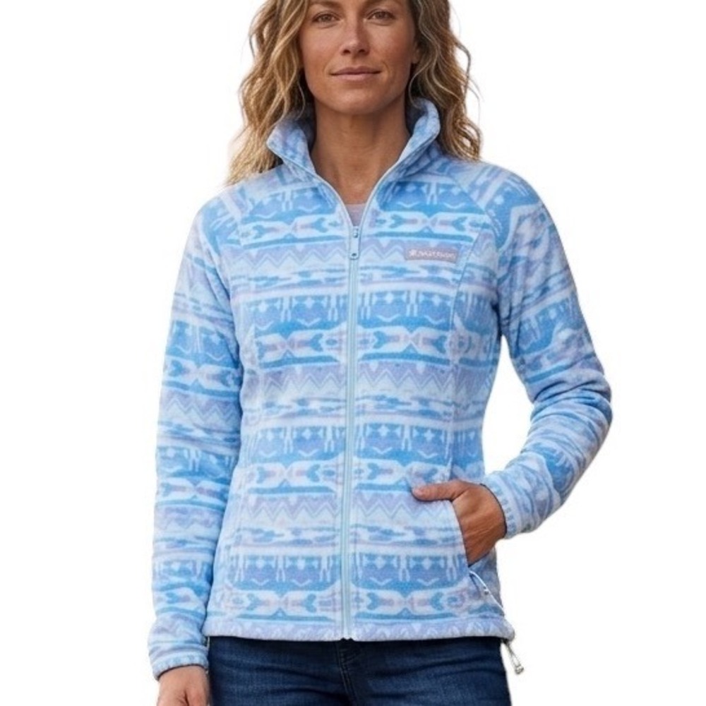 Columbia Womens Blue Geometric Fair Isle Full Zip Fleece Jacket AL1372 Medium